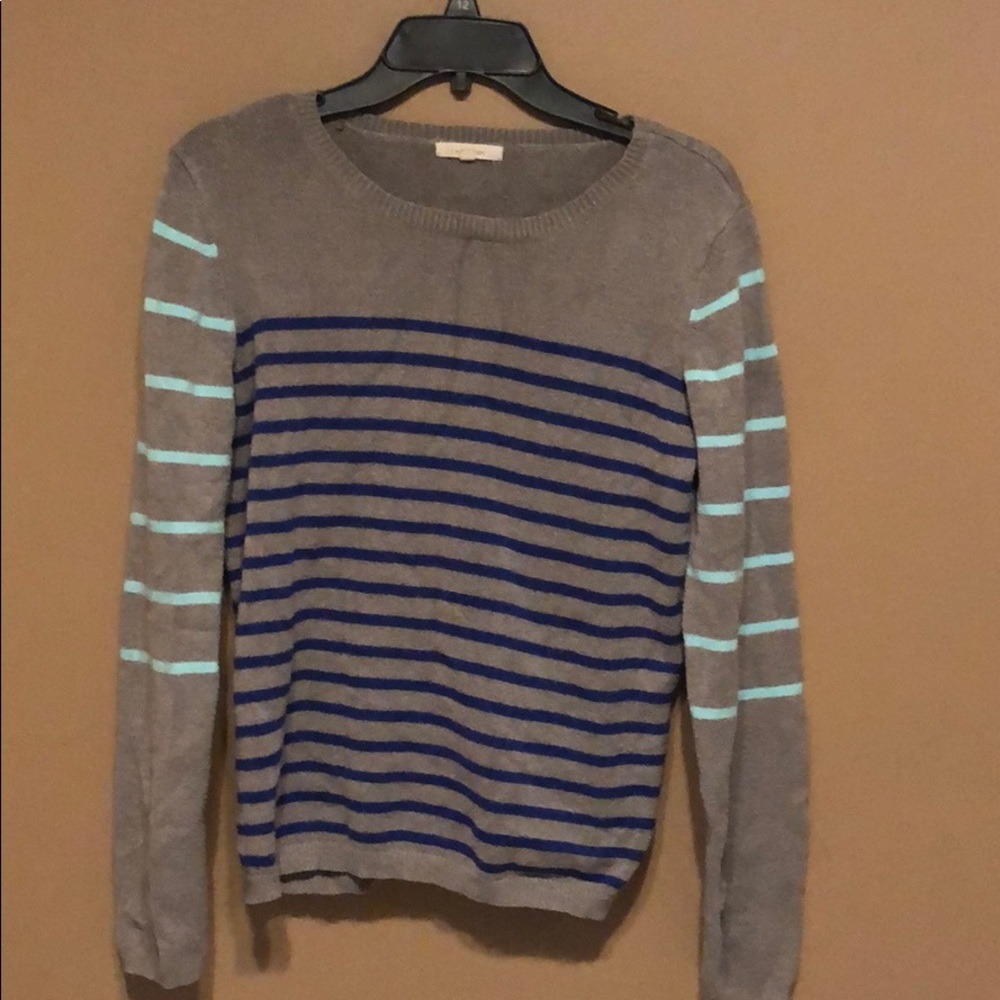 Grey and blue striped sweater
